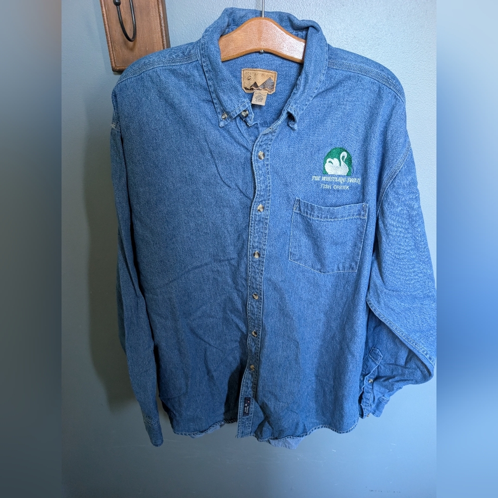 Vintage Blue Denim Button-Up Shirt: The Whistling Swan Fish Creek Shirt